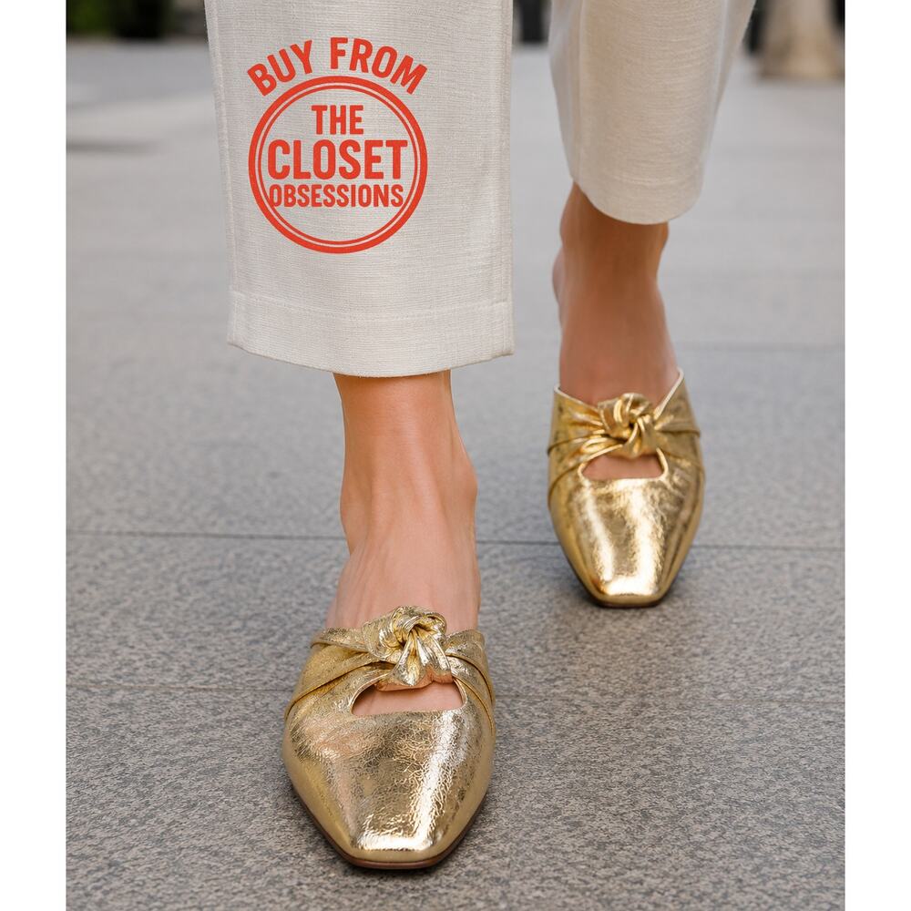 Zara NWT Gold Metallic Knot Square Toe Mules 7.5 8